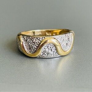 14k Yellow & White Gold Wave Style Textured Two Tone Ring RSA Designer